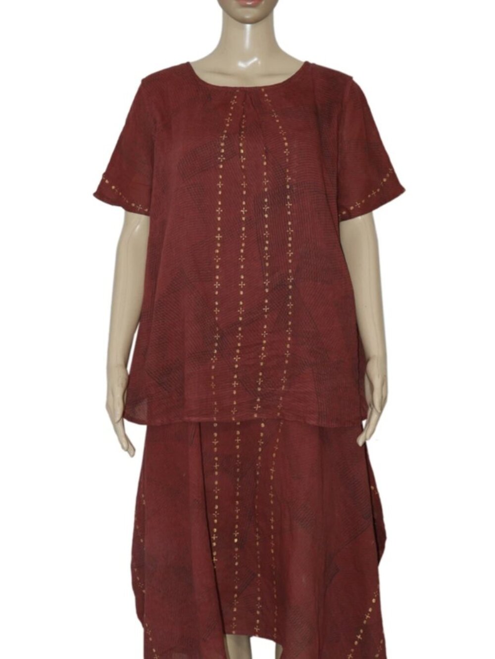 Malaika Women Striped Printed Maroon Oversized Midi Dress L